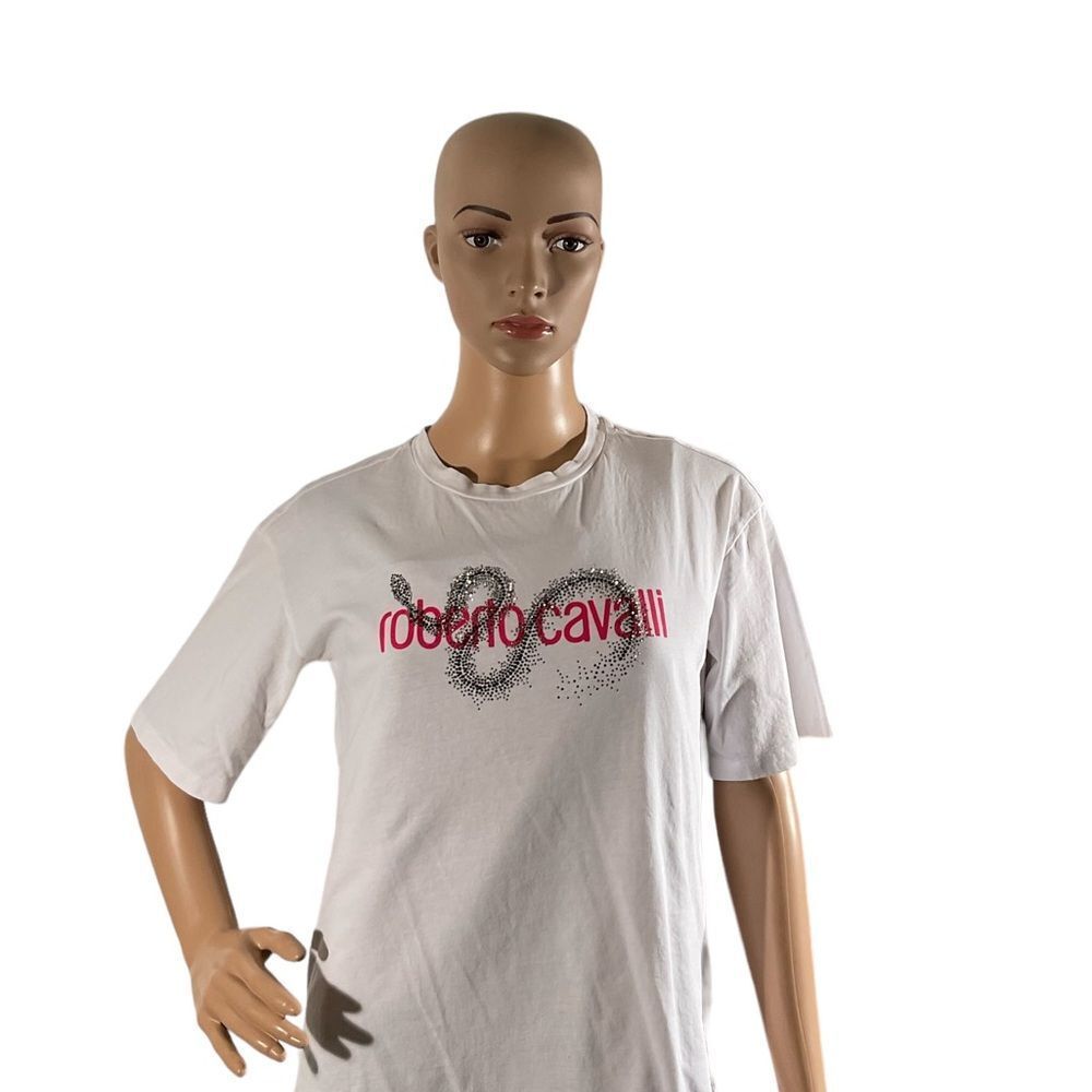 Roberto Cavalli White Logo Short Sleeve Shirt Women's Size Small